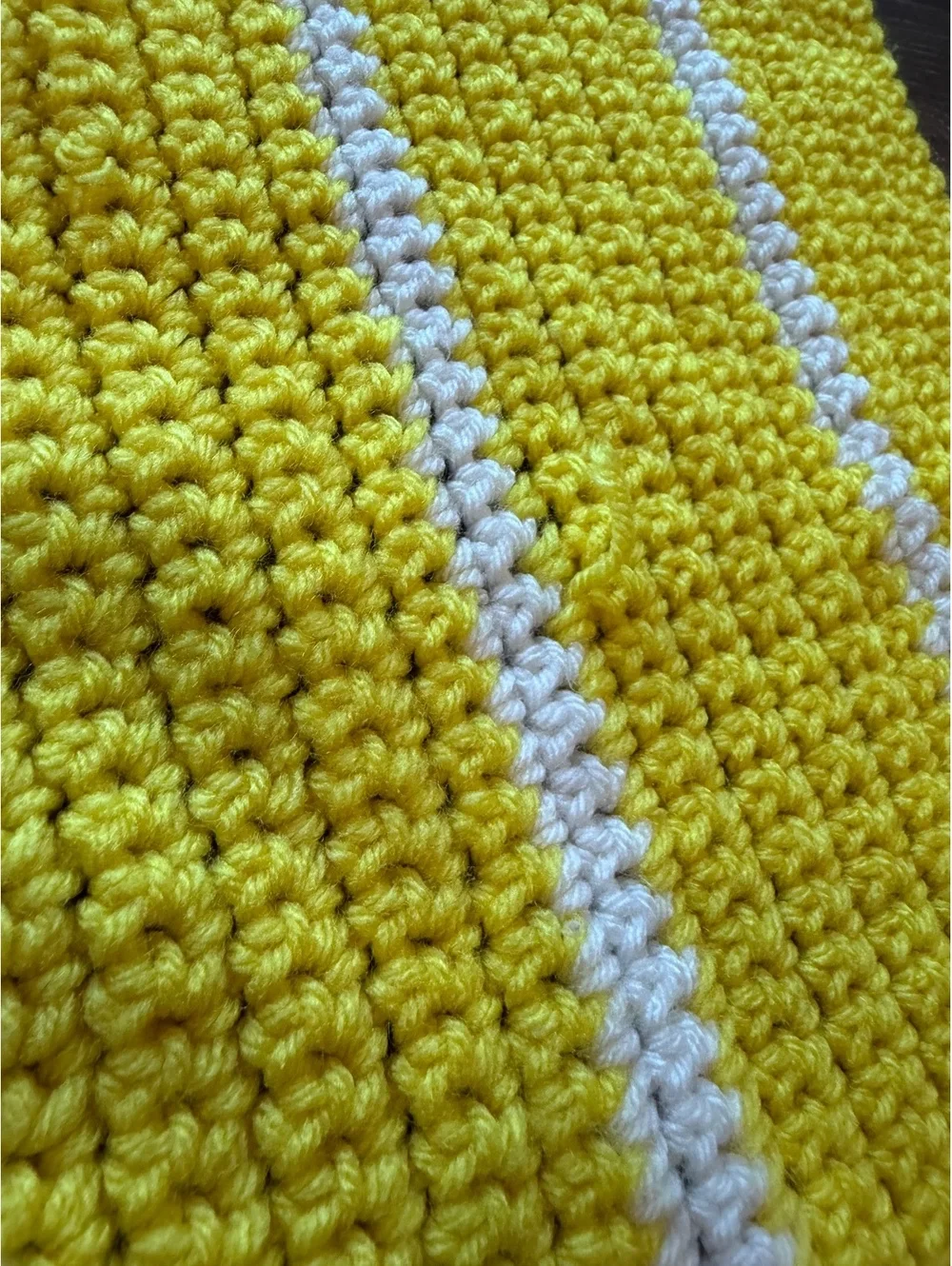 Handmade Crochet Baby Blanket Yellow White Striped Nursery Afghan 21” x 20”